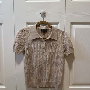 Truth by Republic Short Sleeve Button Sweater, Ivory, Size XS